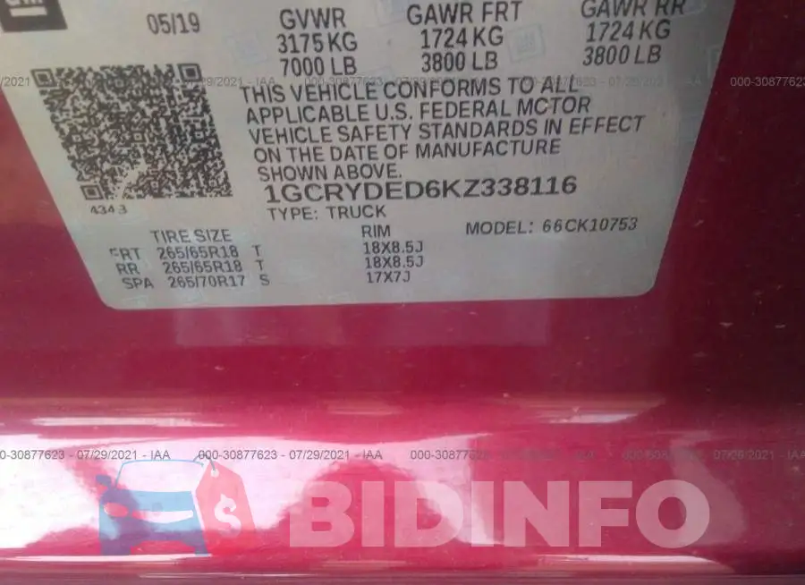 1GCRYDED6KZ338116 Photo# 9