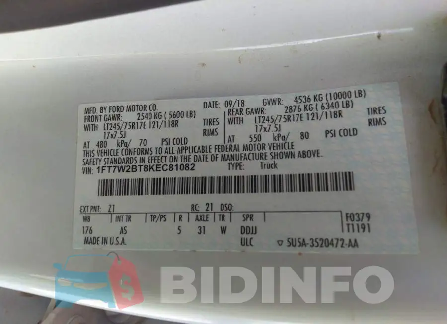 1FT7W2BT8KEC81082 Photo# 9