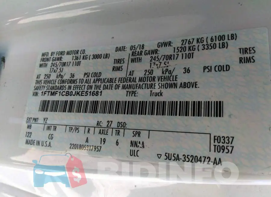 1FTMF1CB0JKE51681 Photo# 9