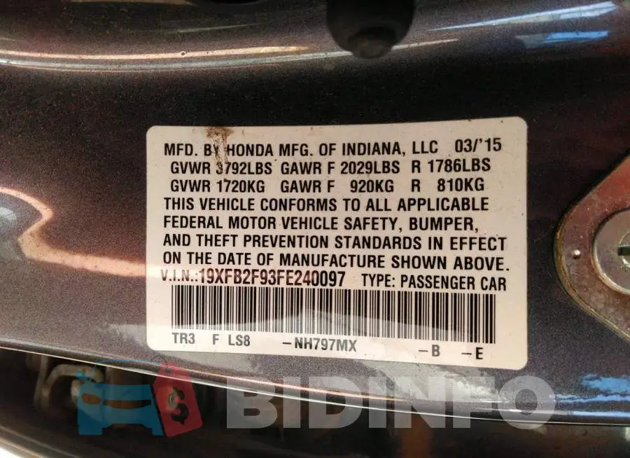 19XFB2F93FE240097 Photo# 9
