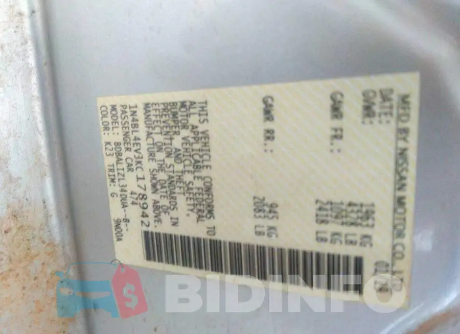 1N4BL4EV3KC178942 Photo# 9