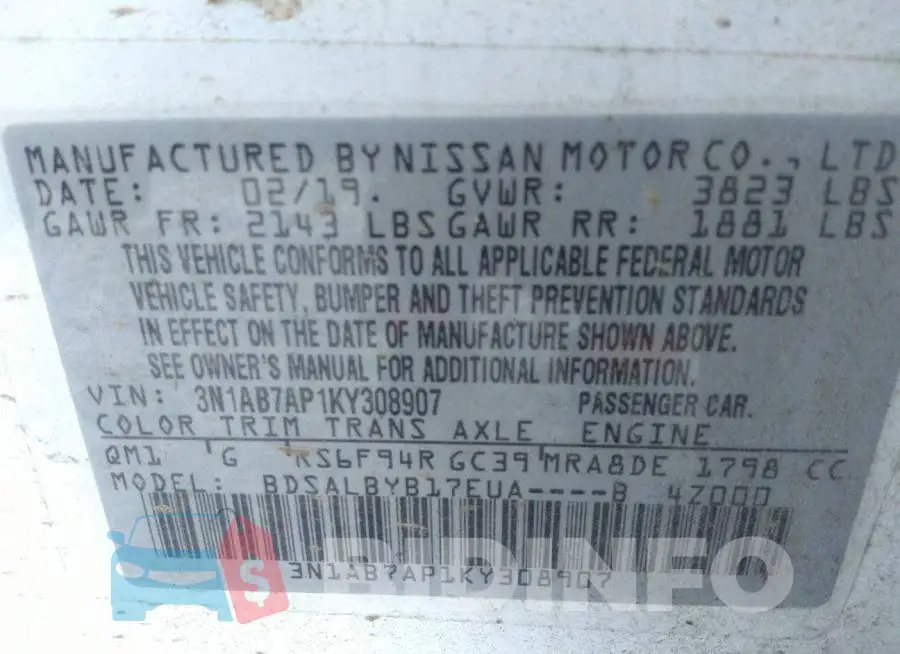3N1AB7AP1KY308907 Photo# 9