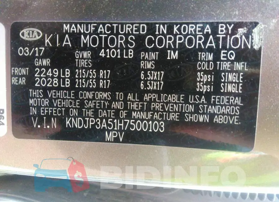 KNDJP3A51H7500103 Photo# 9