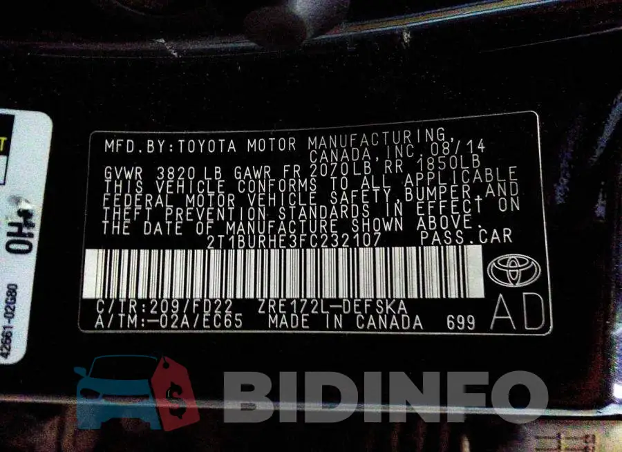 2T1BURHE3FC232107 Photo# 9