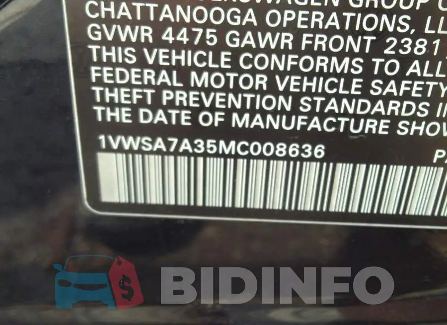 1VWSA7A35MC008636 Photo# 9