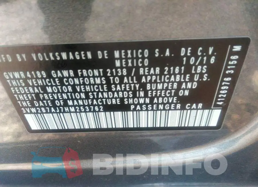 3VW2B7AJ7HM253762 Photo# 9