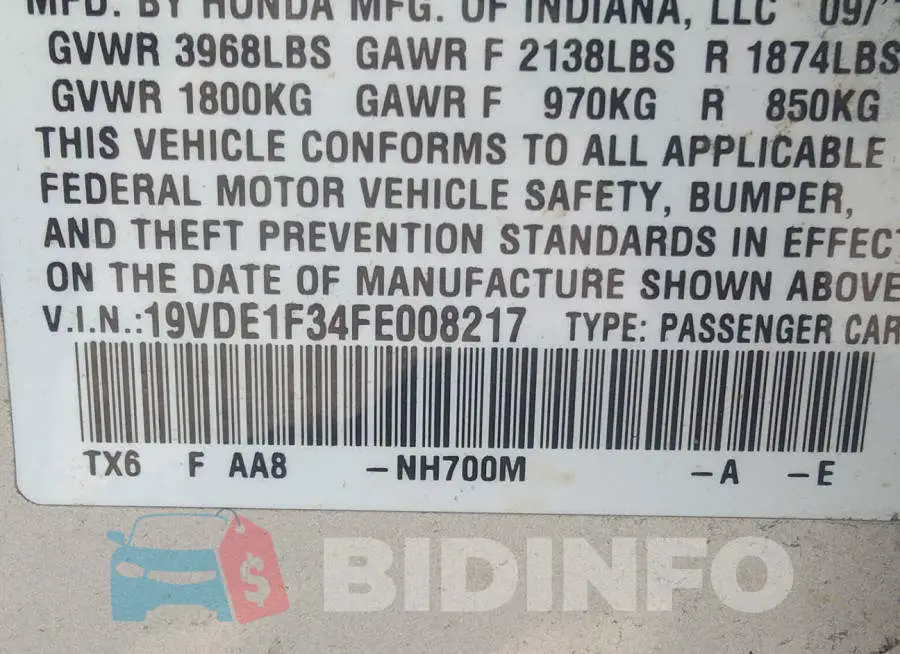 19VDE1F34FE008217 Photo# 9