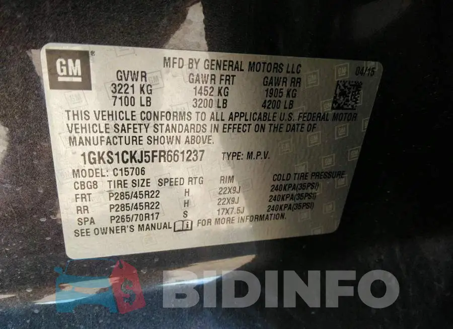 1GKS1CKJ5FR661237 Photo# 9