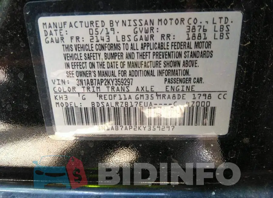 3N1AB7AP2KY359297 Photo# 9