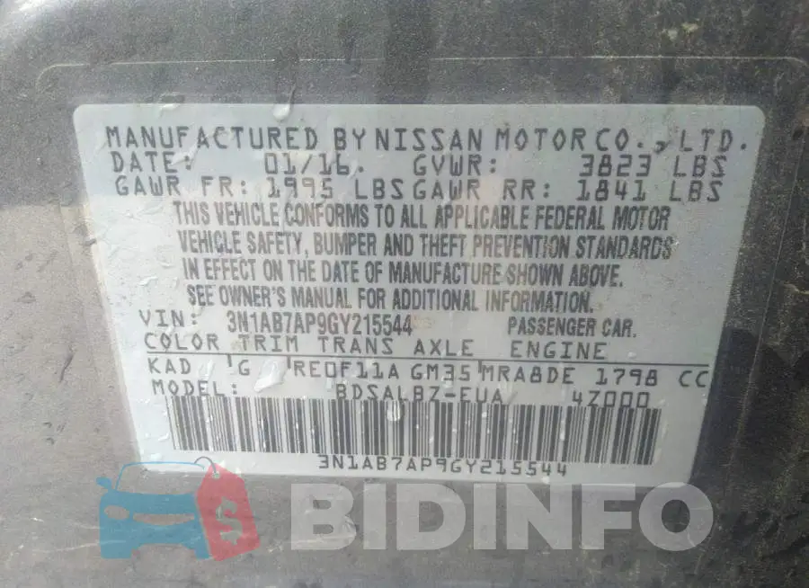 3N1AB7AP9GY215544 Photo# 9