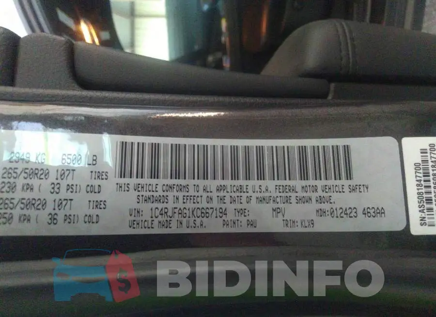 1C4RJFAG1KC667194 Photo# 9