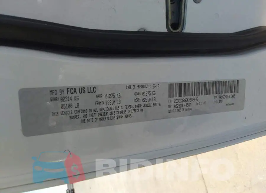 2C3CDXBG6KH662849 Photo# 9