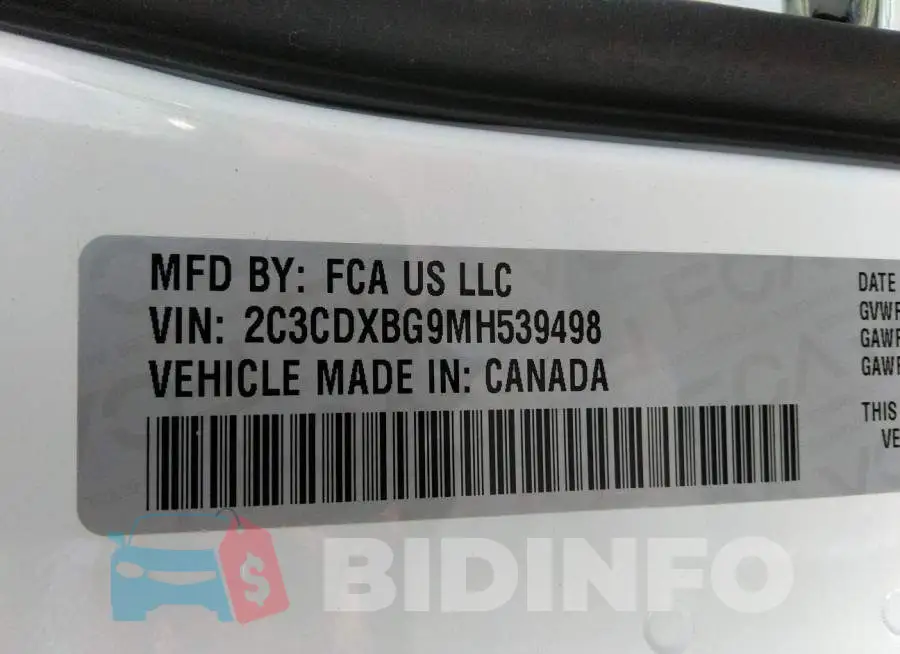 2C3CDXBG9MH539498 Photo# 9