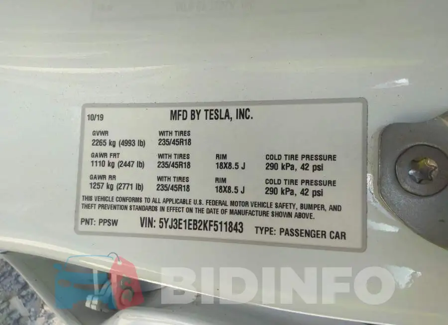 5YJ3E1EB2KF511843 Photo# 9