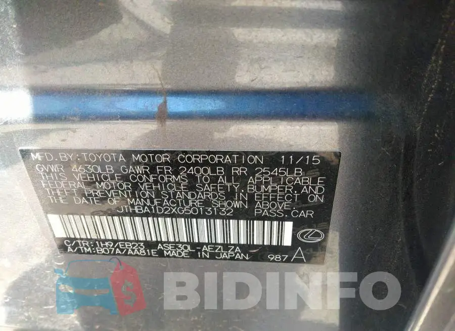 JTHBA1D2XG5013132 Photo# 9