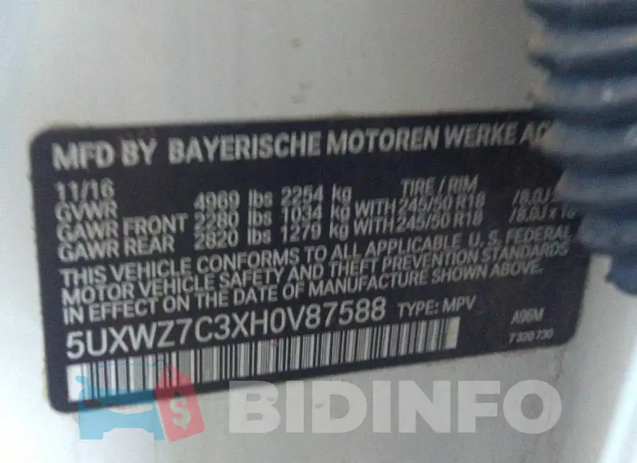 5UXWZ7C3XH0V87588 Photo# 9