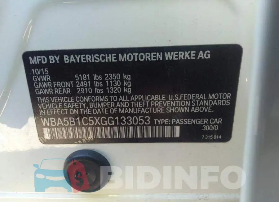WBA5B1C5XGG133053 Photo# 9
