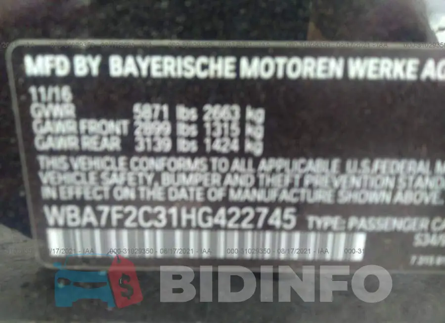 WBA7F2C31HG422745 Photo# 9