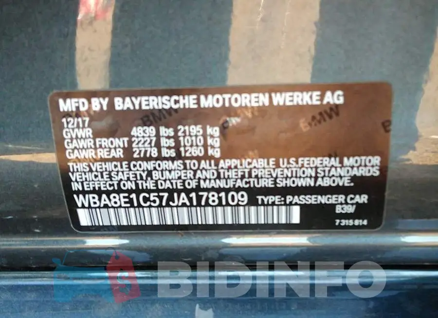 WBA8E1C57JA178109 Photo# 9