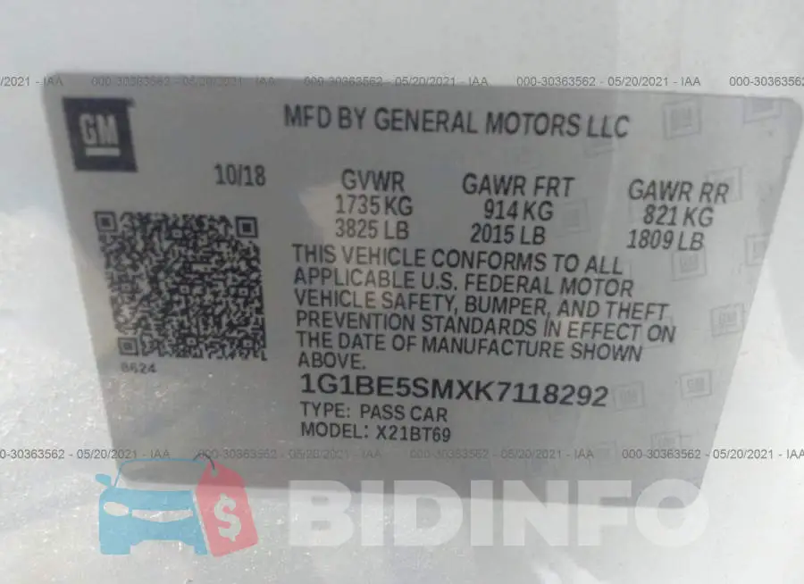 1G1BE5SMXK7118292 Photo# 9