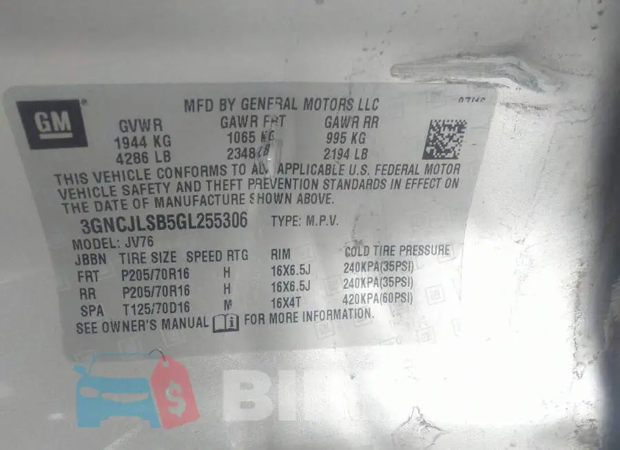3GNCJLSB5GL255306 Photo# 9