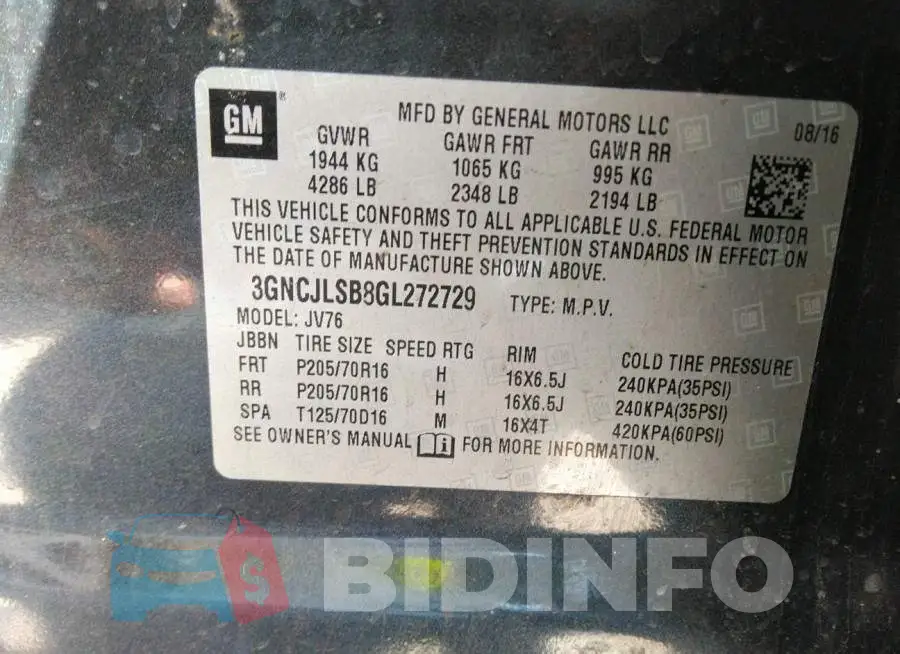 3GNCJLSB8GL272729 Photo# 9
