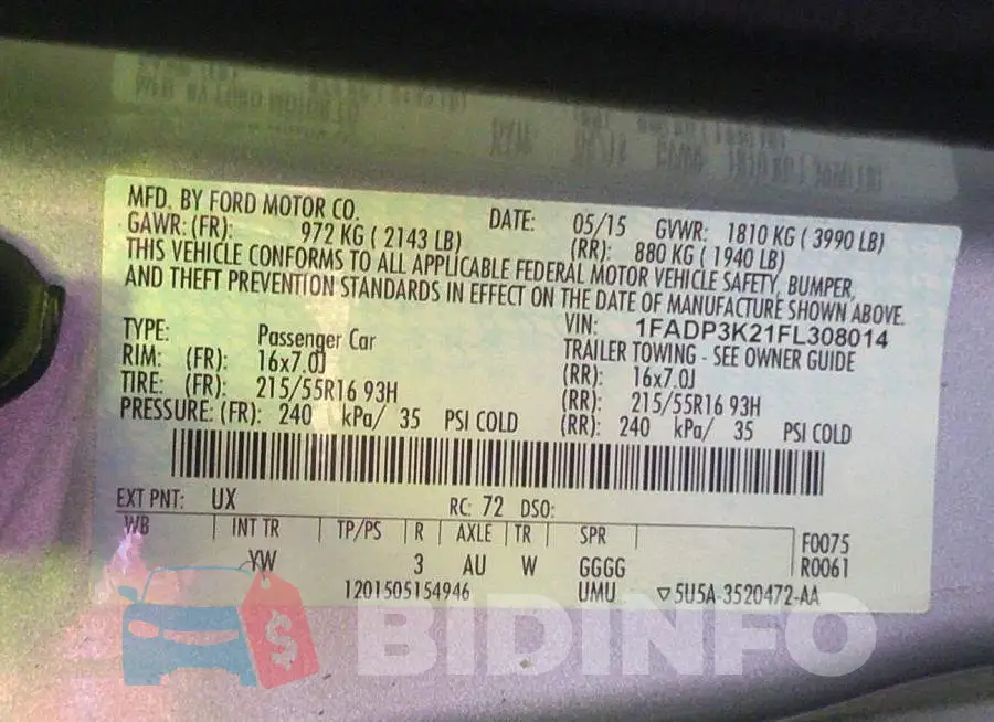 1FADP3K21FL308014 Photo# 9