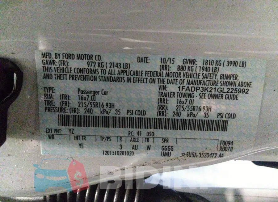 1FADP3K21GL225992 Photo# 9