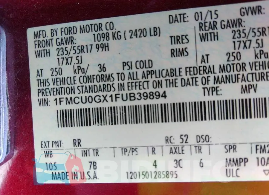 1FMCU0GX1FUB39894 Photo# 9