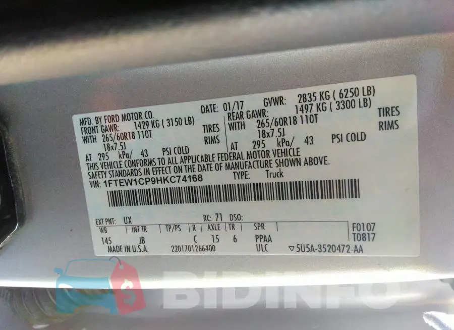 1FTEW1CP9HKC74168 Photo# 9