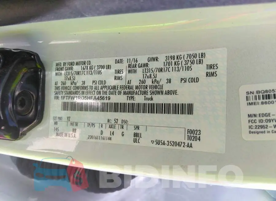 1FTFW1RG5HFA45619 Photo# 9