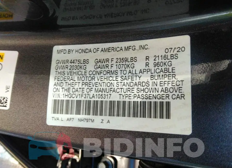 1HGCV1F37LA105317 Photo# 9