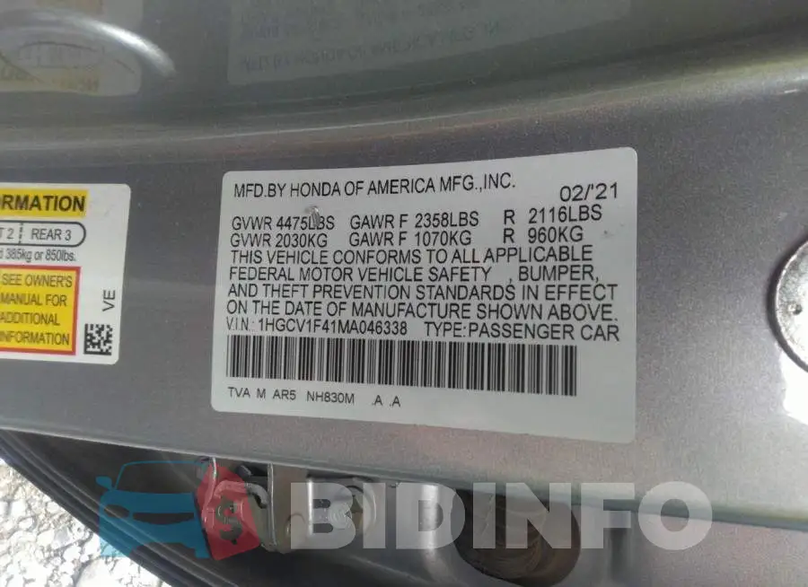 1HGCV1F41MA046338 Photo# 9