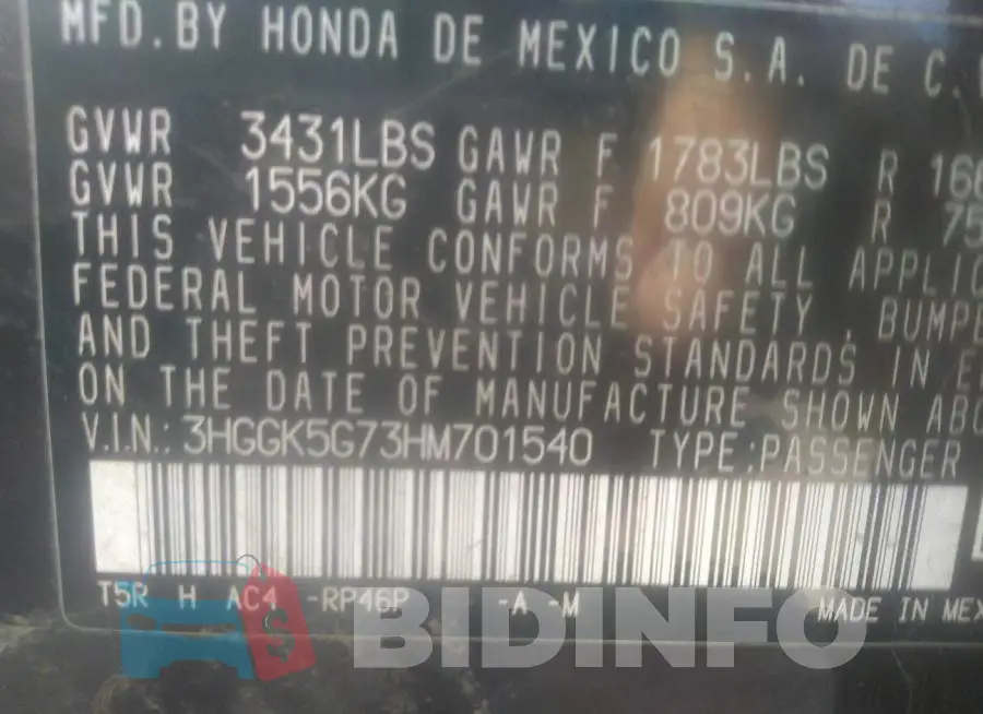 3HGGK5G73HM701540 Photo# 9