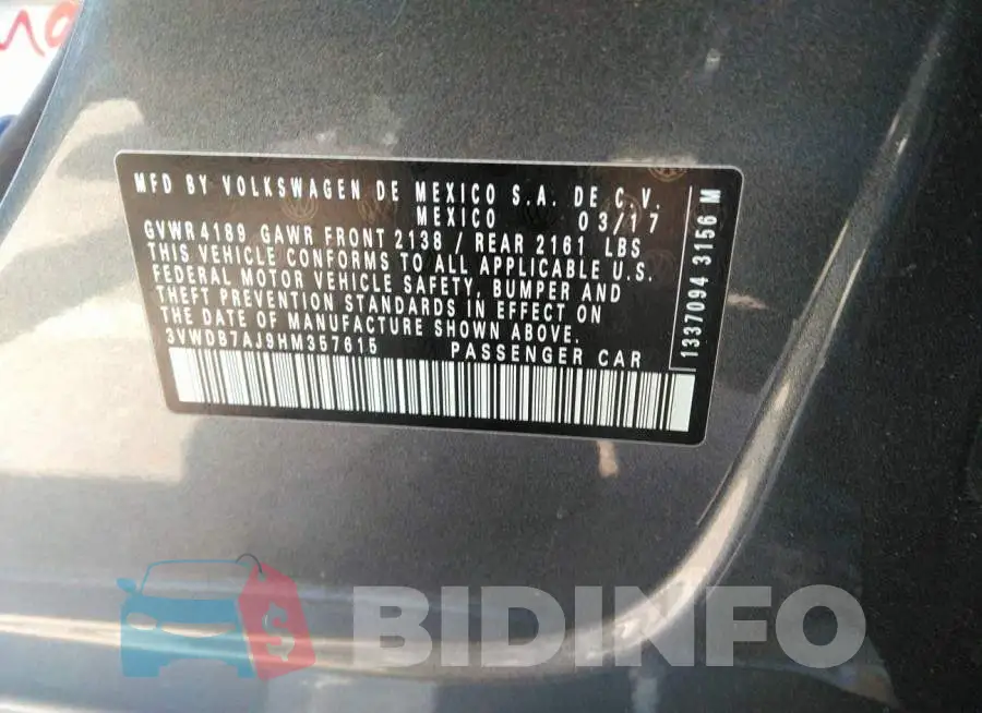 3VWDB7AJ9HM357615 Photo# 9