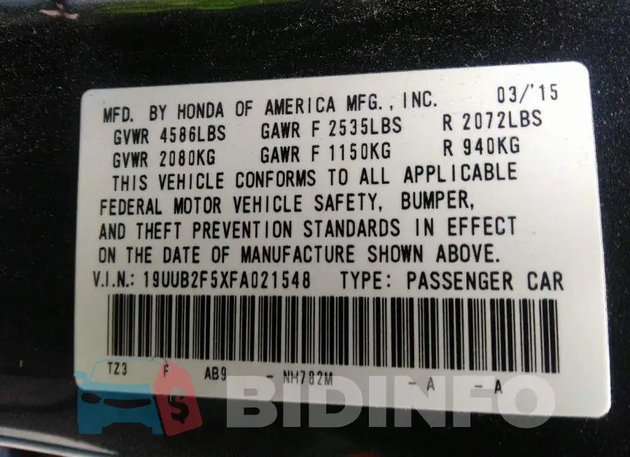 19UUB2F5XFA021548 Photo# 9