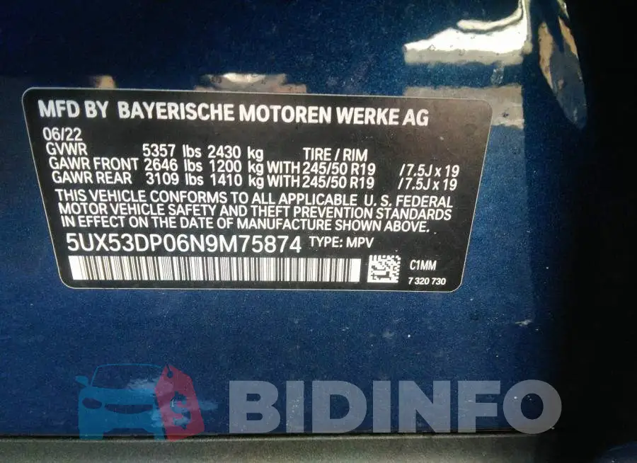 5UX53DP06N9M75874 Photo# 9