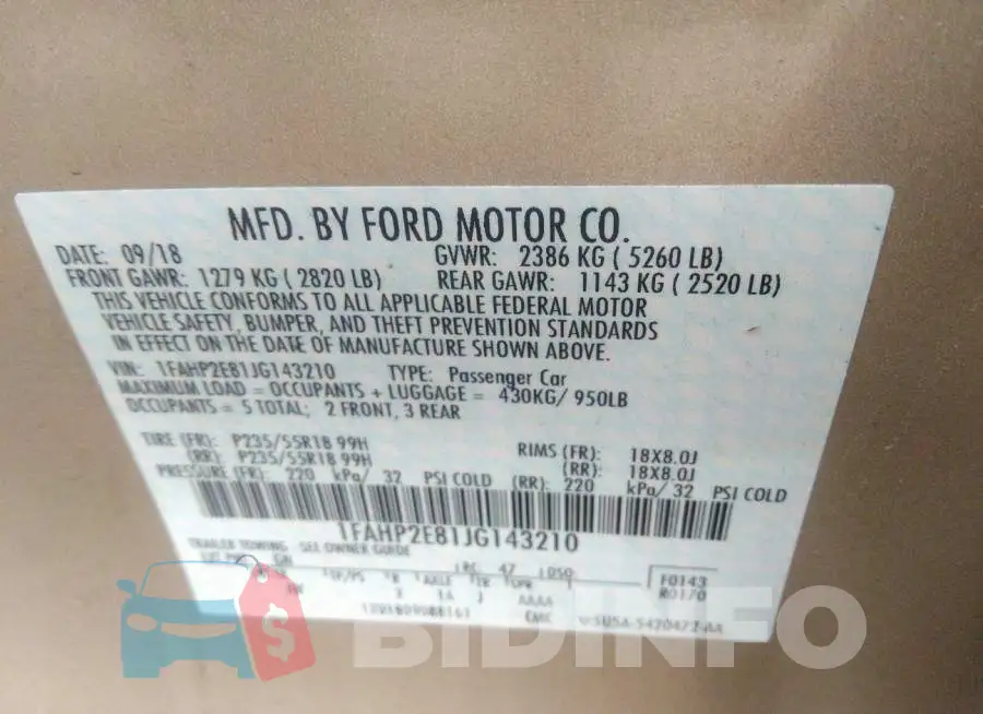 1FAHP2E81JG143210 Photo# 9