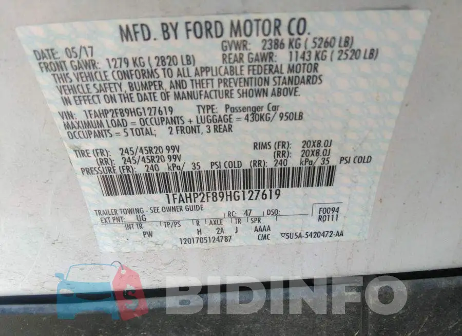 1FAHP2F89HG127619 Photo# 9
