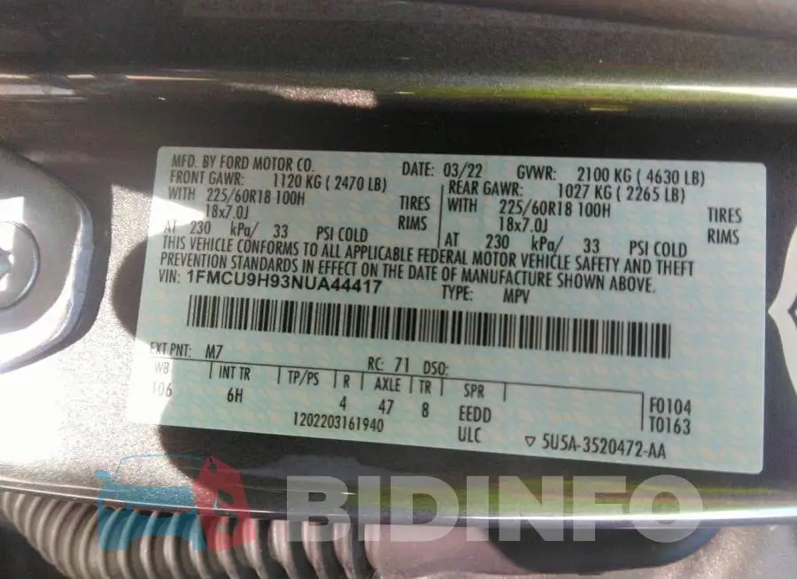 1FMCU9H93NUA44417 Photo# 9