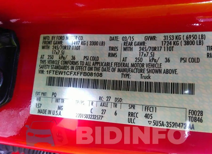 1FTEW1CFXFFB08108 Photo# 9