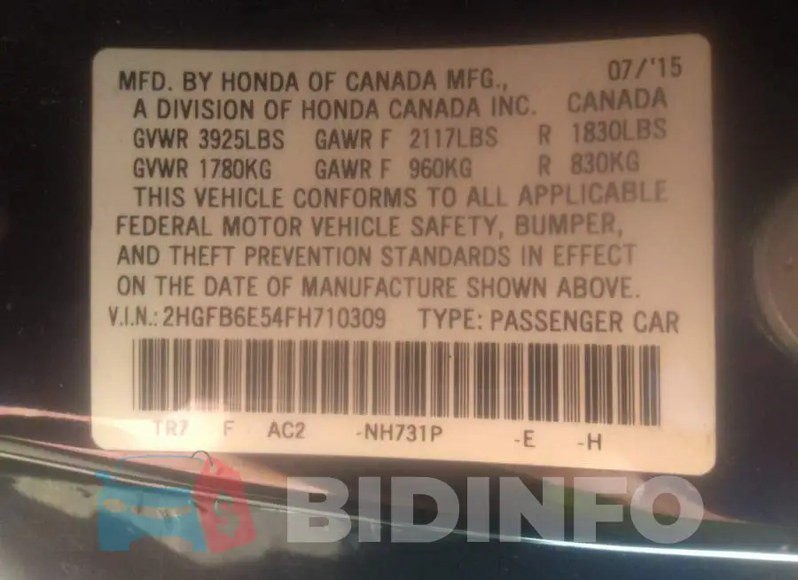 2HGFB6E54FH710309 Photo# 9