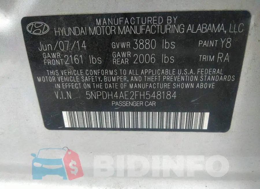 5NPDH4AE2FH548184 Photo# 9
