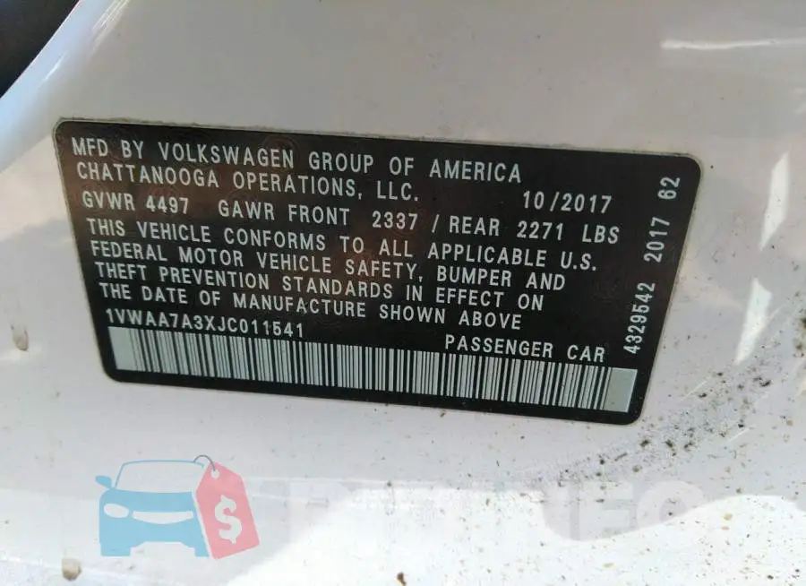 1VWAA7A3XJC011541 Photo# 9