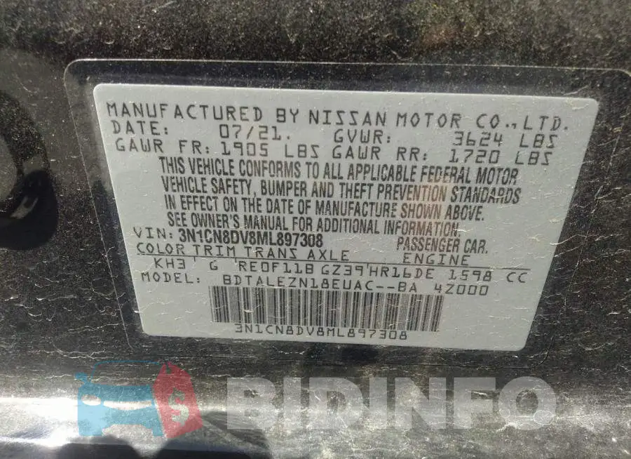 3N1CN8DV8ML897308 Photo# 9
