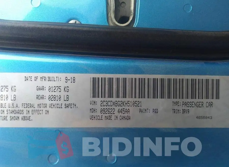 2C3CDXBG2KH510521 Photo# 9