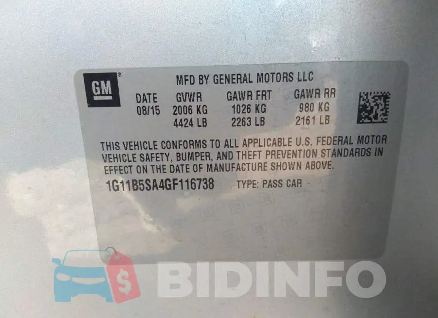 1G11B5SA4GF116738 Photo# 9