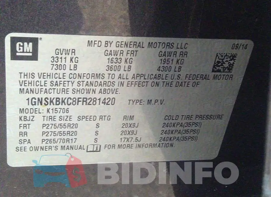 1GNSKBKC8FR281420 Photo# 9