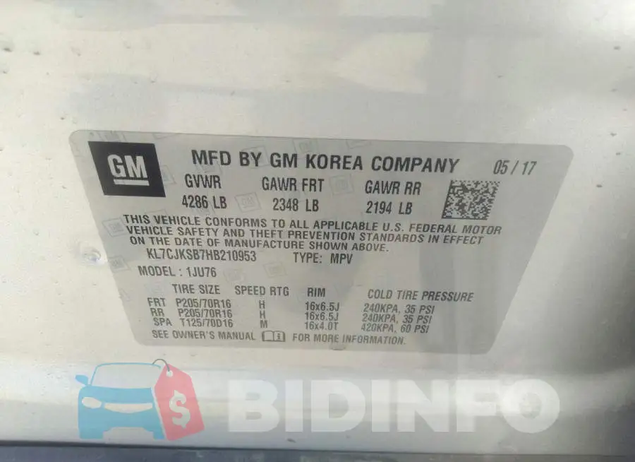 KL7CJKSB7HB210953 Photo# 9