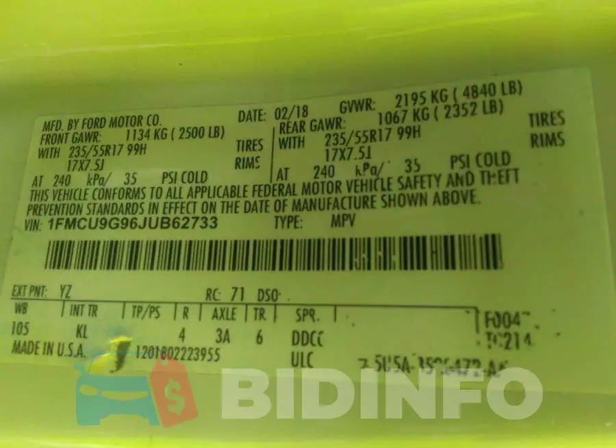 1FMCU9G96JUB62733 Photo# 9